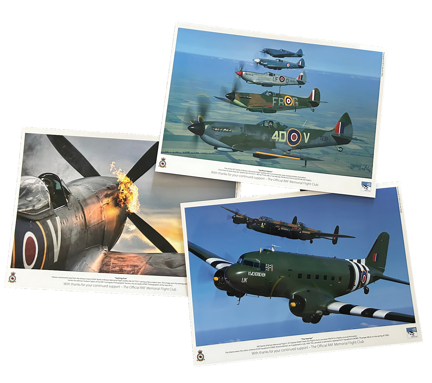 Set of three A4 prints set two RAF Memorial Flight Club